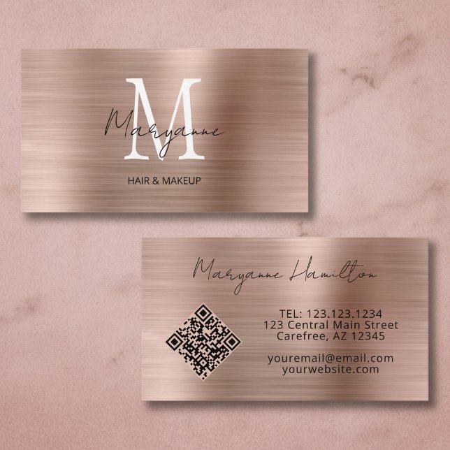 Monogram QR Code Rose Gold Business Card (Creator Uploaded)