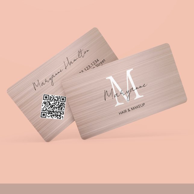 Monogram QR Code Rose Gold Business Card (Creator Uploaded)