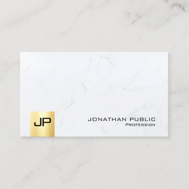 Monogram QR Code Upload Logo White Marble Gold Business Card (Front)