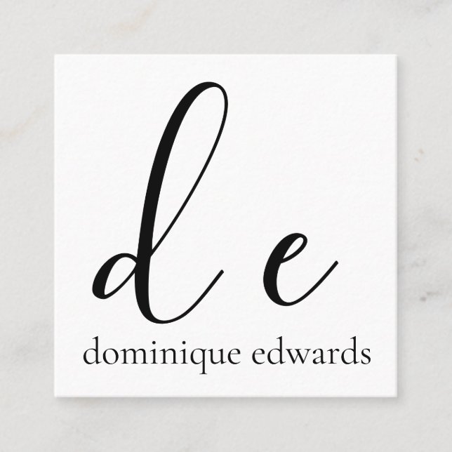 Monogram QR Code White Black Modern Beauty Square Business Card (Front)