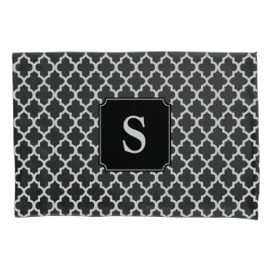 Monogram Quatrefoil in Black and White Pillowcase