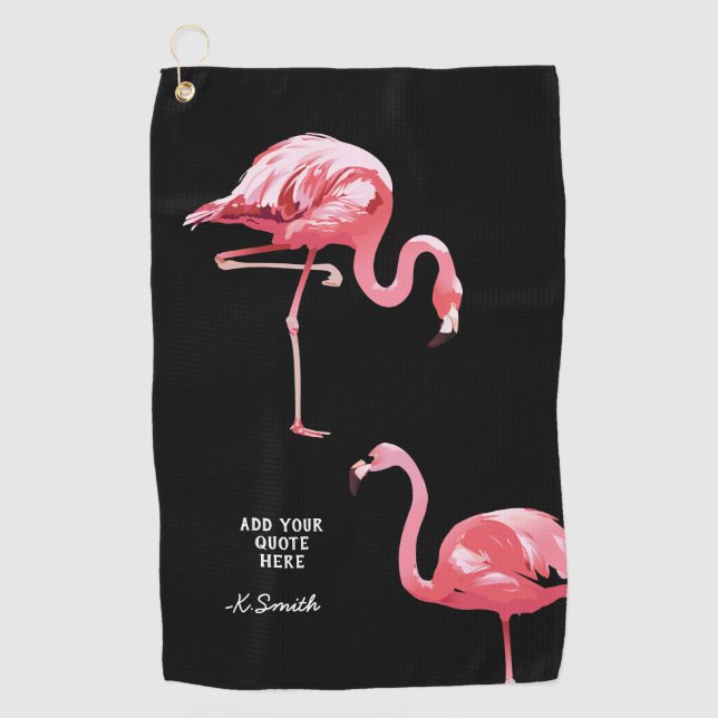 Monogram Quote Cute and Trendy Tropical Flamingo Golf Towel (Front)