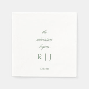 Monogram Quote Script Text Sage Green Wedding Napkin