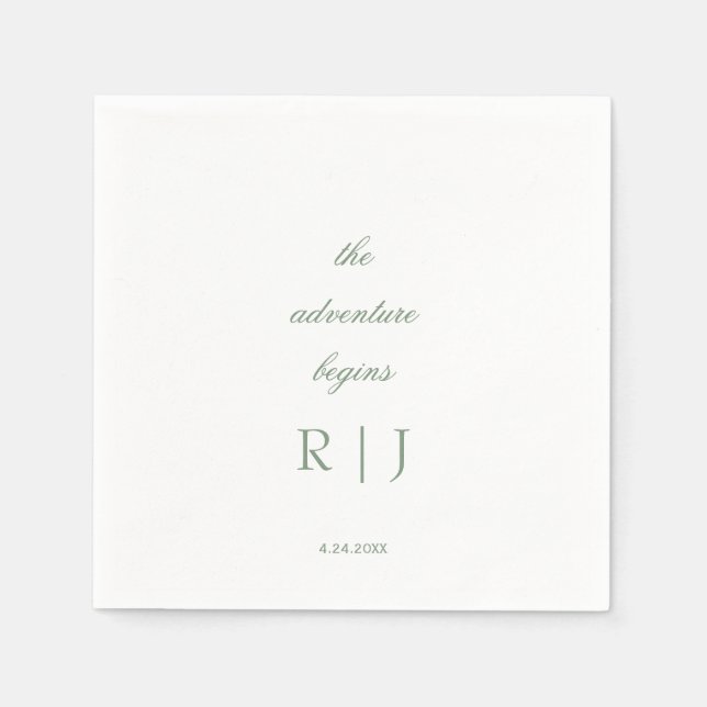 Monogram Quote Script Text Sage Green Wedding Napkin (Front)