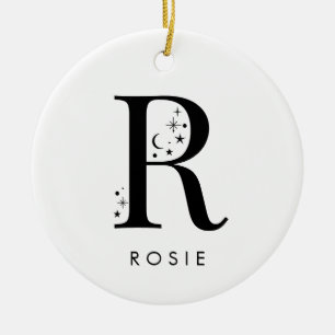 Monogram R Celestial Name  Ceramic Tree Decoration