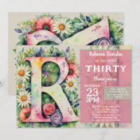 Monogram R Colorful Watercolor Flowers Birthday