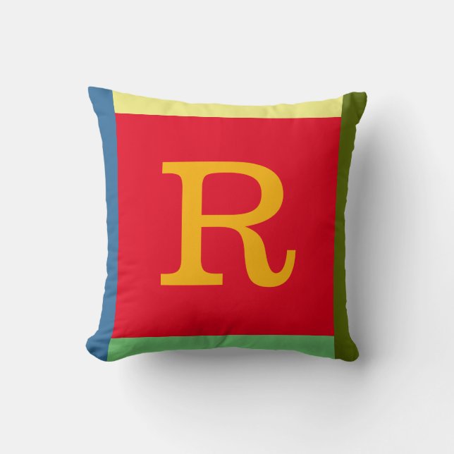 monogram R colourful pillow with colour border (Front)