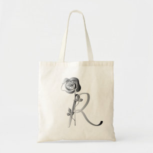 Monogram R Hand-written w/Rose Tote Bag