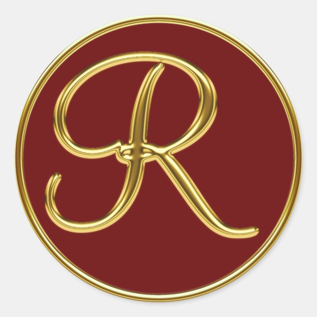 Monogram R in 3D gold Classic Round Sticker (Front)