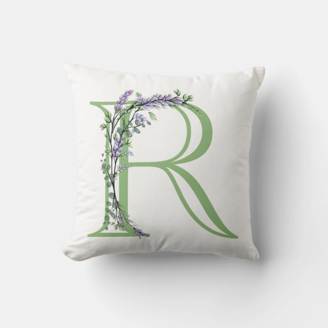 Monogram R Lavender Eucalyptus Cushion (Front)