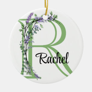 Monogram R Lavender Eucalyptus nursery  Ceramic Tree Decoration