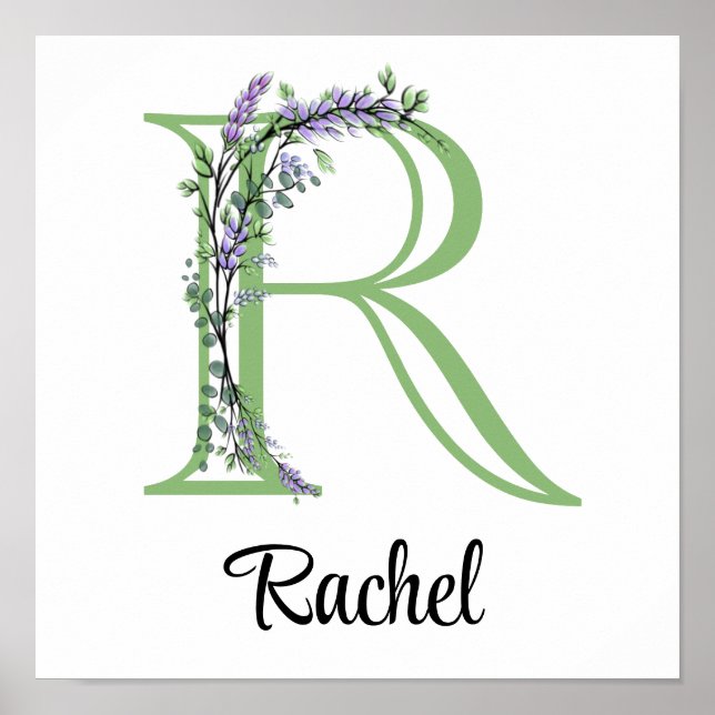 Monogram R Lavender Eucalyptus nursery  Poster (Front)