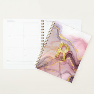 Monogram R Rosegold Pink Glitter Girly Gift Planner