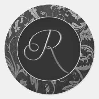 Monogram R Silver and Black Damask Wedding Seal