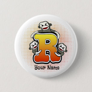 Monogram R Sock Monkey   6 Cm Round Badge