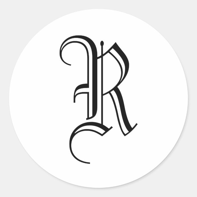 Monogram R Sticker Black White Old English (Front)