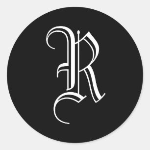 Monogram R Sticker Old English Style Black White