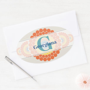 Monogram Radiant Aegean Summer Ornamental Mandala Oval Sticker