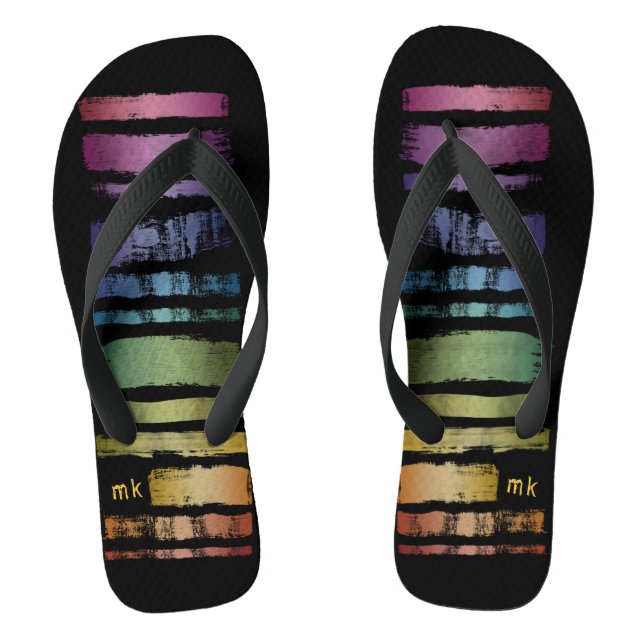Monogram Rainbow Brush Strokes LGBTQ ID656 Jandals (Footbed)