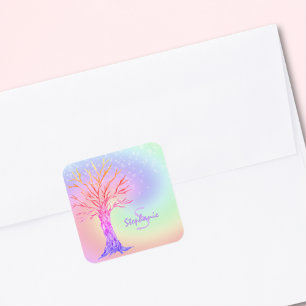 Monogram Rainbow Colours Girl's Square Sticker