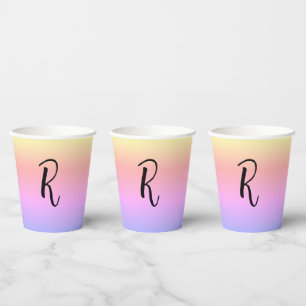 Monogram Rainbow Colours Personalised Paper Cups