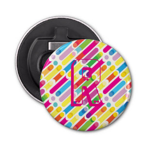 Monogram Rainbow Diagonal Lines Pattern Pop Art Bottle Opener