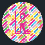Monogram Rainbow Diagonal Lines Pattern Pop Art Classic Round Sticker<br><div class="desc">Monogram Rainbow Diagonal Lines Pattern Pop Art Trendy Design For All Occassion,  Holiday,  Birthday Party,  Anniversary - gifts and presents,  with Monogram text template. Summer Holiday. Red,  Blue,  Pink,  Yellow,  Violet,  Magenta,  Green - Abstract colours.</div>