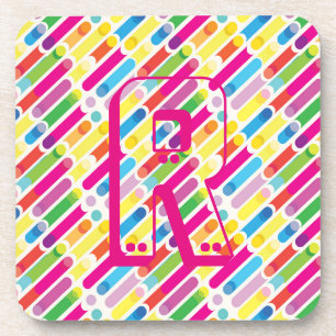 Monogram Rainbow Diagonal Lines Pattern Pop Art Coaster