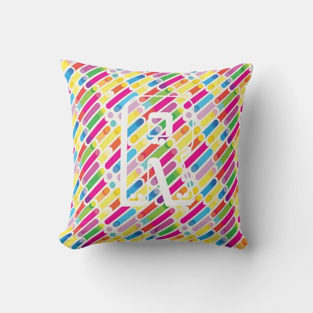 Monogram Rainbow Diagonal Lines Pattern Pop Art Cushion (Front)