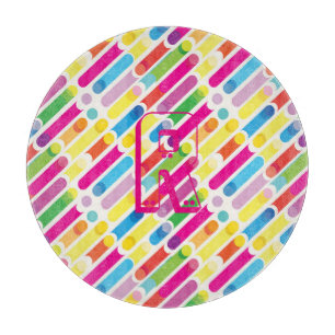 Monogram Rainbow Diagonal Lines Pattern Pop Art Cutting Board