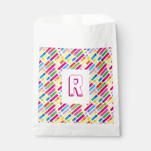 Monogram Rainbow Diagonal Lines Pattern Pop Art Favour Bags (Front)