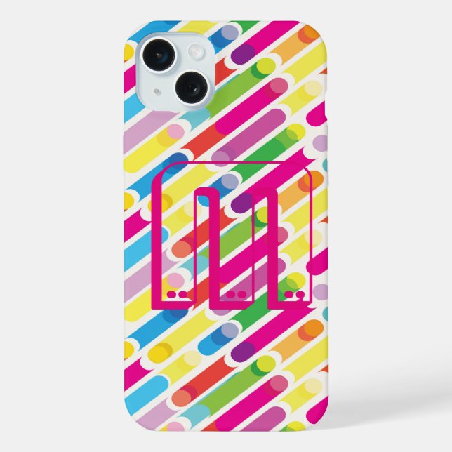 Monogram Rainbow Diagonal Lines Pattern Pop Art iPhone Case (Back)