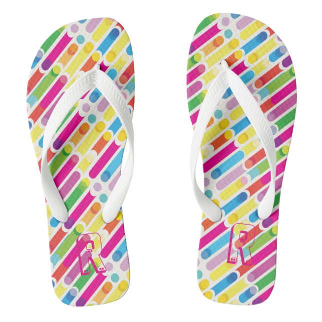 Monogram Rainbow Diagonal Lines Pattern Pop Art Jandals (Footbed)