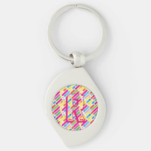 Monogram Rainbow Diagonal Lines Pattern Pop Art Key Ring