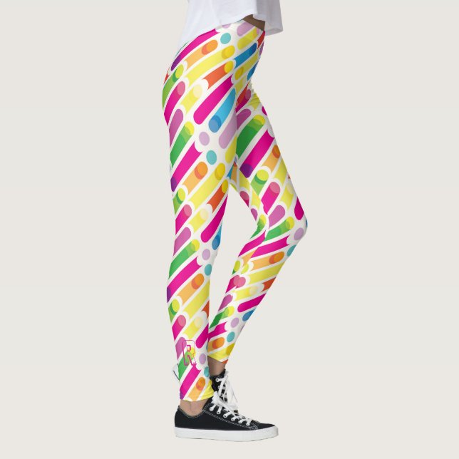 Monogram Rainbow Diagonal Lines Pattern Pop Art Leggings (Right)