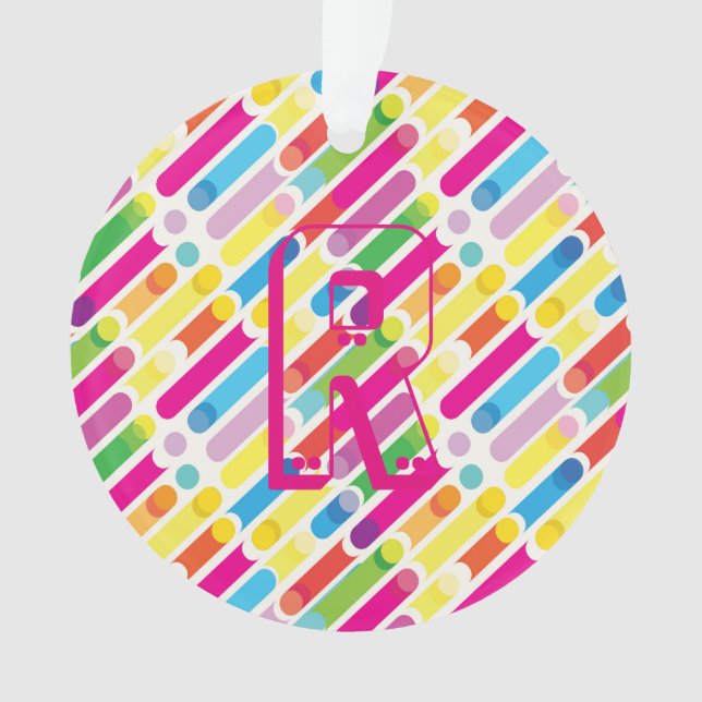 Monogram Rainbow Diagonal Lines Pattern Pop Art Ornament (Front)