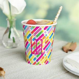Monogram Rainbow Diagonal Lines Pattern Pop Art Paper Cups