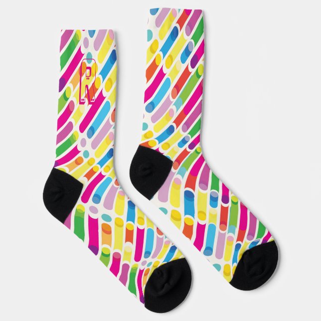 Monogram Rainbow Diagonal Lines Pattern Pop Art Socks (Right)