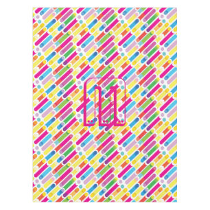 Monogram Rainbow Diagonal Lines Pattern Pop Art Tablecloth
