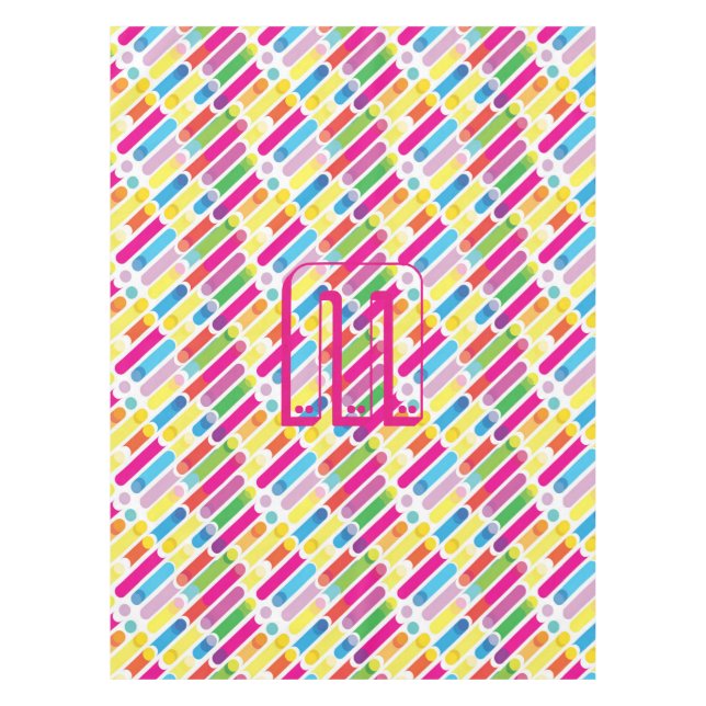 Monogram Rainbow Diagonal Lines Pattern Pop Art Tablecloth (Front)