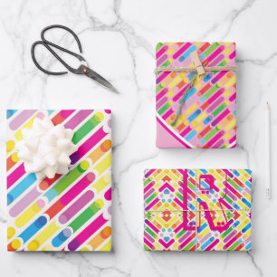 Monogram Rainbow Diagonal Lines Pattern Pop Art Wrapping Paper Sheet