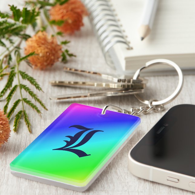 Monogram Rainbow Diagonal Stripes Key Ring (Front Right)