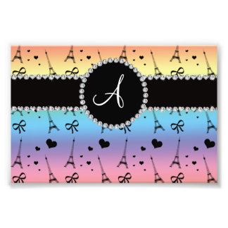 Monogram rainbow eiffel tower pattern photo print