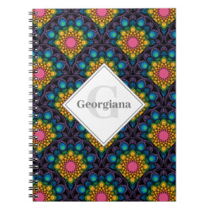 Monogram Rainbow Floral Fountain Art Deco Scallops Notebook