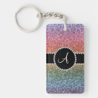 Monogram rainbow glitter diamond black circle key ring