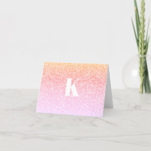 Monogram Rainbow Glitter Glam Baby Shower Ombre Thank You Card
