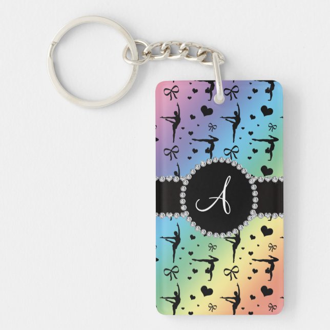 Monogram rainbow gymnastics hearts bows key ring (Front)