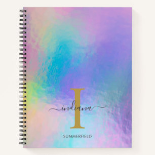 Monogram Rainbow Holographic Gold Initial Name Notebook