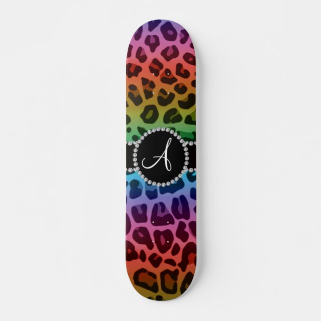 Monogram rainbow leopard print circle skateboard (Front)