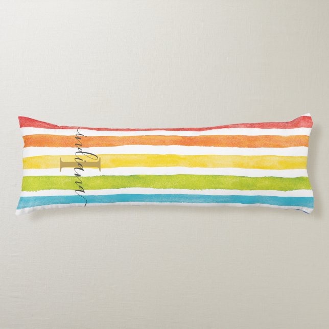 Monogram Rainbow Name Initial Colourful Custom Body Cushion (Front)